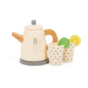 New Classic Toys 6-Piece Wooden Tea Play Set with Kettle and Cups Pretend Play Kitchen Toy
