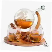 Gifts for Men Dad, Whiskey Decanter Globe Set & 4 Etched Glasses, Anniversary