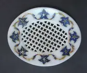 5x4 Inches White Oval Marble Soap Case Lapis Lazuli Stone Inlay Work Soap Dish