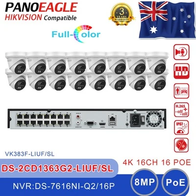 Hikvision OEM Security Camera System 4K 8MP 16CH 16POE Dual Light ColorVu Lot
