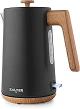 Salter EK5822BLK Toronto 1.7L Kettle - 3KW Rapid Boil, Limescale Filter, Water Level Indicator, 360° Base, Wooden Accents, Cordless, Boil Dry Sensor & Auto Shut-Off, Otter Controller, Matt Black