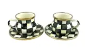 MacKenzie Childs Set of 2 Courtly Check Enamel Espresso Cup & Saucer Brand New