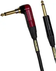 Mogami GOLD INST SILENT R-10 Guitar Instrument Cable, 1/4" TS Male Plugs, Gold Contacts, Right Angle silentPLUG to Straight Connectors, 10 Foot