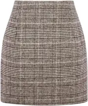 Women's High Waist Plaid Wool Bodycon Pencil Mini Skirt, S (B29)