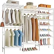 Dynus Heavy Duty Clothes Rack Free Standing Clothes Hanging Rack Coat Rack Clothing Closet Storage Organizer Large Wardrobe with Shoe Rack, Hanging Rod, Adjustable Shelf