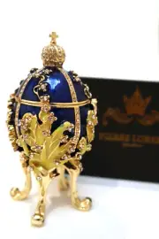 Designe Faberge egg Trinket SApphire Blue Faberge Locket Pure GOLD decor Crystal