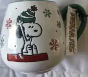 Peanuts~”SNOOPY”~PUTTING on HAT~Lg. 16 Oz. Ceramic Christmas CUP~NEW~FAST SHIP.