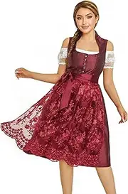 [DmHirmg] Oktoberfest Adult Female Dirndl Dress - Authentic Red Cotton Polyester Lacing