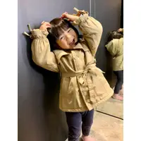 在飛比找蝦皮購物優惠-【全新現貨】韓版卡其連帽加絨舖綿風衣外套 兒童風衣外套 兒童