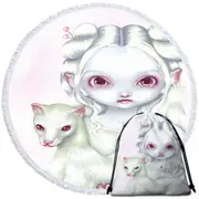 Two of a Kind Albino Elf Girl and Her Albino Ferret Round Beach Towel