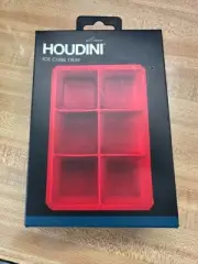 HOUDINI W6330T Ice Cube Tray By Rabbit, New In Box- Red, 6 Cube Silicone Tray