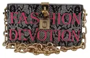 Dolce&Gabbana SICILY Women Gray Box Bag Resin Snake Skin Chain Strap Small Purse