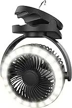 Rechargeable Camping fans with lights,10000mAh Battery Operated Clip on Deak Fan,Timer Setting,3 Speeds & Natural Wind,Great for Camping,Beach, Office Indoor and Outdoor Activities(Black, 6-inch)