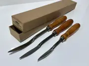 NOS Mound 3pc USA Curved Blade Wood Grip Bearing Scraper Set No. 77 Original Box