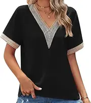 [SHEKINI] Women's Summer Blouses Oversize T-Shirt Casual Elegant Basic Blouse Shirt Short Sleeve Blouse Tops Loose V-Neck Half Sleeve Chiffon T-Shirt