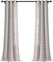 Lush Decor Farmhouse Textured Grommet Sheer Window Curtain Panel Pair, 38" W x 84" L, Gray