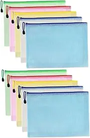 TEHAUX Zippered Pouches Set of 10 Mesh Zipper Document Bag Zippered Pouch Receipt Organizers Zipper File Folder