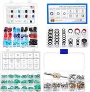 Threlaco 4 Set Car AC Compressor Gasket Seals Valve Core O Ring Cap Kit Dust Cap Set Valve Core Set Compressor Port Seal Washer Set O Ring Set and Valve Core Remover for AC Refrigeration System