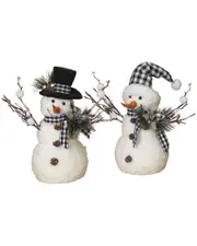 Gerson International Set Of 2 18in Holiday Snowman With Pine & Fabric Bow