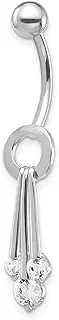 [JewelryWeb] White Gold Polished Screw back With Dangly CZ Simulated Diamonds Belly Ring Dangle 40x7mm Wide
