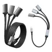 Type Male to 3 USB 2.0 Female Extension Cord Connector Data Adapter