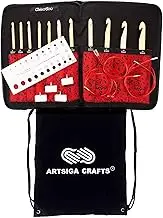 ChiaoGoo T-Spin Tunisian Interchangeable Crochet Hook Set Bamboo 5.7 inch (14.5 cm) US Sizes E, F, G, 7, H, I, J, K, L, M & N Bundled with Artsiga Crafts Project Bag