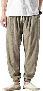 [Maiyifu-GJ] Men's Casual Cotton Linen Pants Lightweight Loose Yoga Jogger Pants Elastic Waist Drawstring Summer Trousers