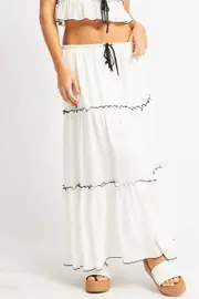 Ally Fashion White Tiered Maxi Skirt - Size 10S, Women's Maxi Skirt