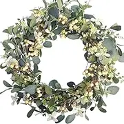 Bibelot Artificial Green Leaf Eucalyptus Wreath,Berry Wreath for Spring,Summer, Front Door Window Hanging Wall Party Decorations (20Inch)