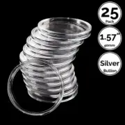 25 Pack 1.57" 40 mm Clear Coin Capsule Holders For 1 Oz Silver Bullion