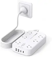 One Beat Surge Protected Power Board with 6 AC Outlets & 4 USB Ports (2×USB-C), 1.5M Extension Cord, AU Standard Travel Power Strip for Office, Dorm, Home Essentials