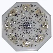 craftslook White Marble Inlay unique Coffee Table inch 12" inch Handmade Marble Inlay Coffee Table, Mother of Pearl Marble Table Top