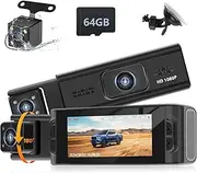[podofo] 3.16” Dash Cam Front and Rear Dashcam with 64GB Card Dual Camera Recording Car Recorder 1080P Rear Pull + Gravity Sensor + 24 Hours Parking Monitoring + Loop recording