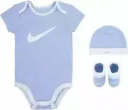 Nike Swoosh Baby 3 Piece Box Set Bodysuit Booties Hat Newborn Size 0-6 Months