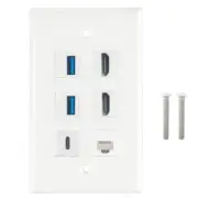 HDTV Keystone Wall Plate Cat6 2xUSB3.0 1x Type C 1x CAT6 RJ45 Ethernet Type