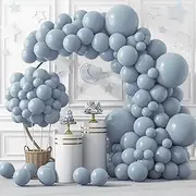 [RUBFAC] 129pcs Dusty Blue Balloons Different Sizes 18 12 10 5 Inch Latex Haze Blue Balloon Garland Arch for Party Decoration Birthday Wedding Engagements Anniversary Baby Shower Party Supplies