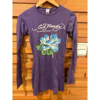 在飛比找蝦皮購物優惠-Ed Hardy 紫色蓮花長袖長版T-Shirt T恤棉質上