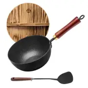 Iron Wok,Non-Coated Flat Bottom Small Wok,8.6-Inch Wrought Iron Wok with Lid ...