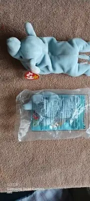 Ty BeanieBabie Peanut The Elephant - Light Blue. McDonald's Mini Included