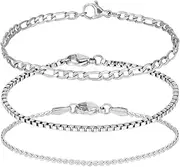 [JAZTAKU] Dainty Silver Bracelets for Women Rope Chain Bracelet Square Box Link Chain Bracelet for Men
