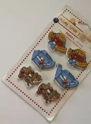 6 Homespun Traditions CERAMIC BUTTONS Garden Hats Carts Watering Cans (1 broken)