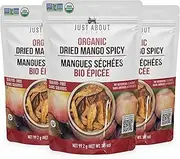Just About Foods Mango Spicy Dried Fruit Snacks | Unsweetened Organic Dried Mango Slices | Gluten Free Healthy Snacks for Kids and Adults | Vegan, Non-GMO, Direct Trade | 3.5 Ounce, Pack of 3