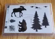 Stampin Up Wood Mount Set ~ Definitely Decorative Pines ~ Bear Moose Geese