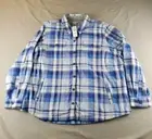 L.L. Bean Shirt Womens 1X Capro Blue Plaid Fleece Lined Snap Front Flannel New