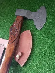 CUSTOM HANDMADE DAMASCUS STEEL WOOD AXE HATCHET TOMAHAWK Knife WITH SHEET