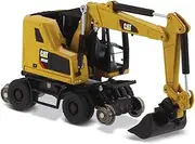 1:87 Caterpillar M323F Railroad Wheeled Excavator - Cat Yellow Version - (HO) High Line Series Model by Diecast Masters - 85656 - with Bucket, Ballast Tamper, and Rail Clamshell Bucket Attachments