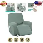 Elegant Jacquard Stretch Chair Cover with Side Pocket – Machine Washable, Cyan