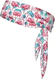 [HVTTIOR] Flamingo Bird Green Plant Leaf Print Multifunctional Sweat Wicking Sports Head Tie Headband for Tennis Basketball Karate