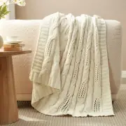 Chunky Knit Chenille Throw Blanket, Breathable Cable Knitted Blanket for Couc...