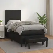 vidaXL Box Spring Bed with Mattress Black 106x203 cm King Single Size Faux Leather
